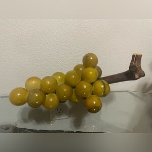 Vtg MCM XLarge Alabaster Grape Bunch Marble Stone Fruit - W/ Wood Stem Vine